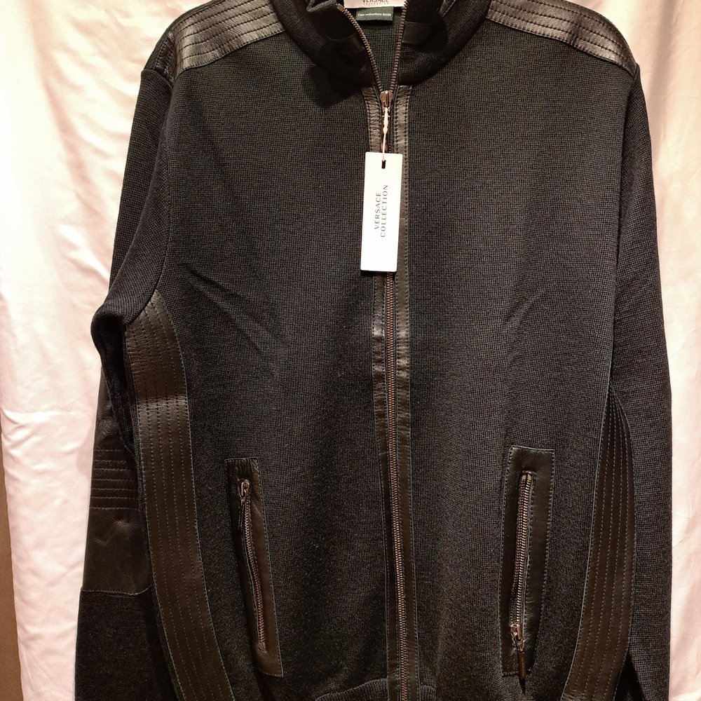 Black Zip-Up Jacket with Leather Accents